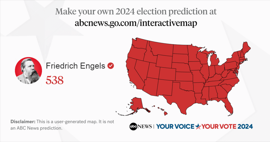 Friedrich Engels: 538 out of 538 electoral votes.