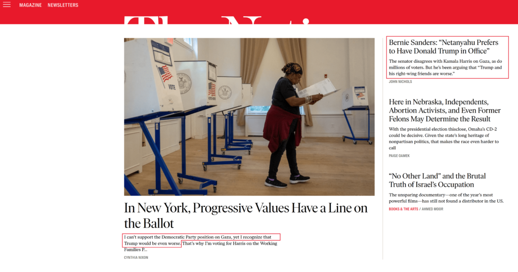 “In New York, Progressive Values Have a Line on the Ballot”: “I can’t support the Democratic Party position on Gaza, yet I recognize that Trump would be even worse”.

“Bernie Sanders: ‘Netanyahu Prefers to Have Donald Trump in Office’”.